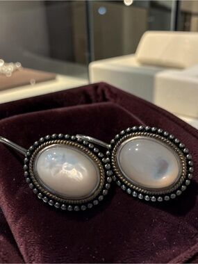 Classic White Mother-of-Pearl Oval Drop Earrings - Sterling